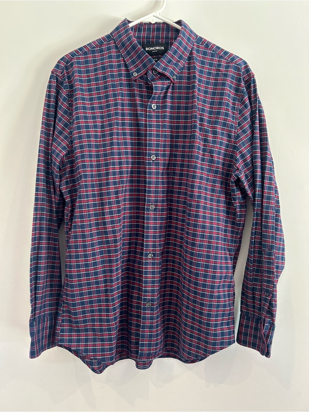 Bonobos Red and Navy Plaid Button-Down Shirt